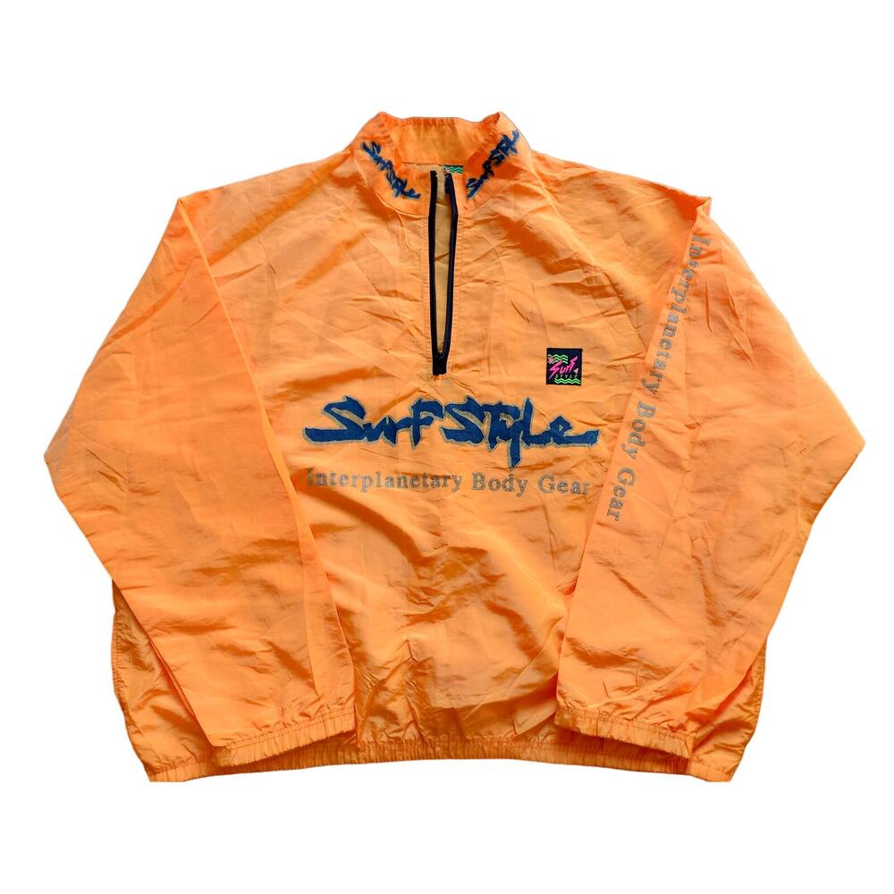 SURF STYLE 90s neon orange Interplanetary windbreaker 1/2 jacket XL pullover vtg